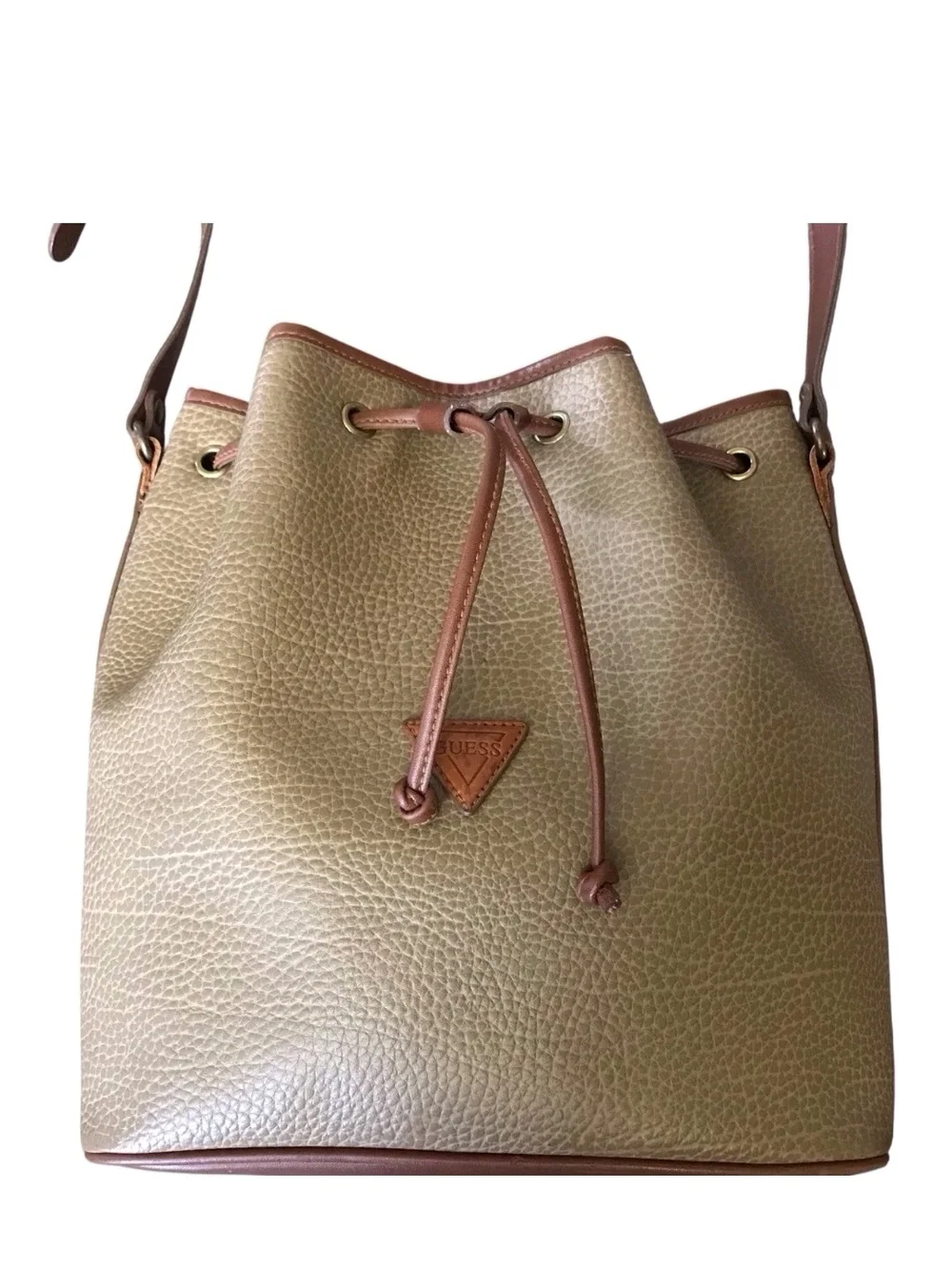 Guess Metallic Gold Drawstring Bucket Bag